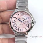 Swiss Replica Cartier Stainless steel Pink Face Auto Watch Ballon Bleu 36mm